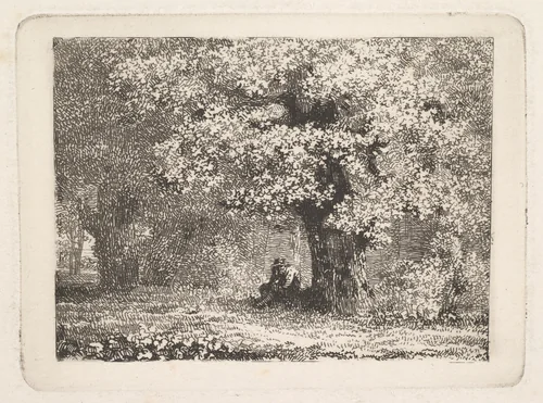 A Man Sitting under a Tree in Bloom by Johann Christoph Erhard, print, 1800-1822
