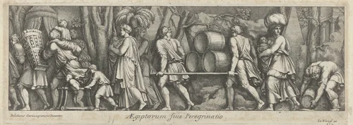 Processie van mannen, vrouwen en kinderen by anonymous, print, 1645-1700