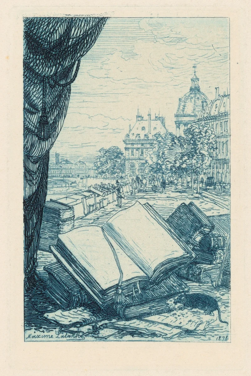 Frontispiece for "Un bouquiniste parisien : le père Lécureux" by Maxime Lalanne, print, 1878