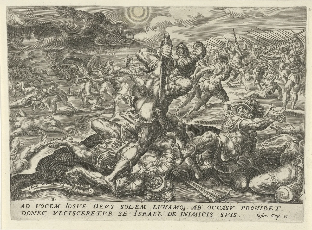 Slag bij Gibeon by Unknown, print, 1567-1570