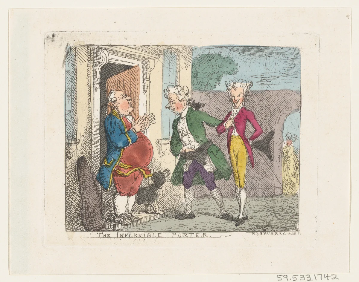 The Inflexible Porter by Thomas Rowlandson, print, 1808-1814