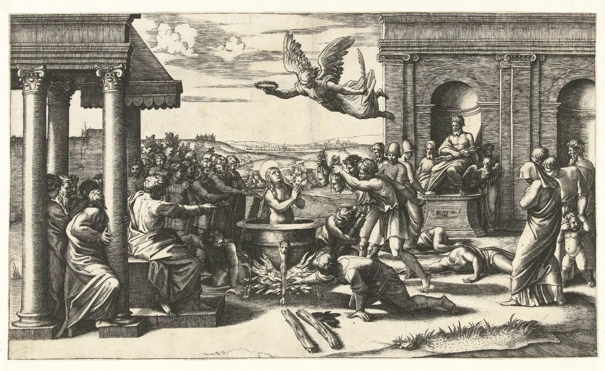 Martelaarschap van heilige Felicitas by Marcantonio Raimondi, print, 1520-1525