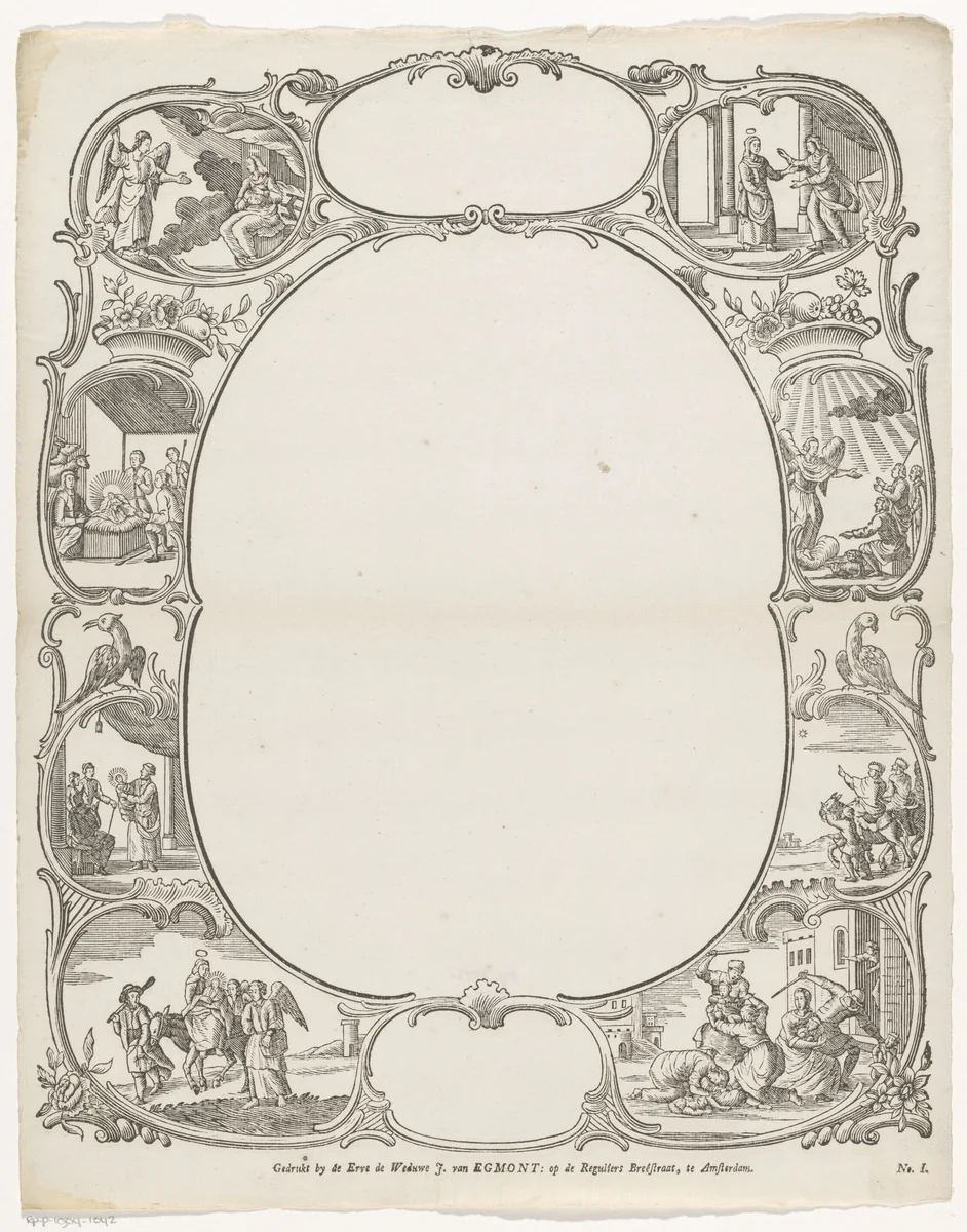 Omlijsting met voorstellingen uit het Nieuwe Testament by Hendrik Numan, print, 1761-1804