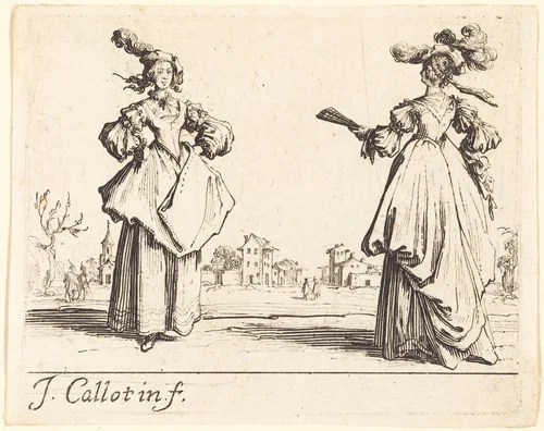 Two Society Women by Jacques Callot, print, 1623
