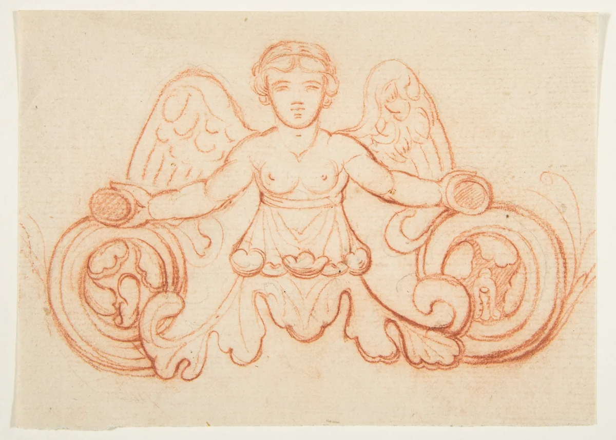 Design with Winged Female Figure by anonymous, drawing, 1800-1899