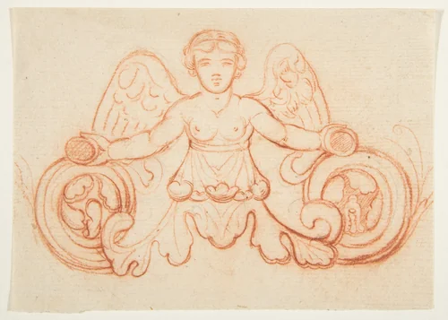 Design with Winged Female Figure by anonymous, drawing, 1800-1899
