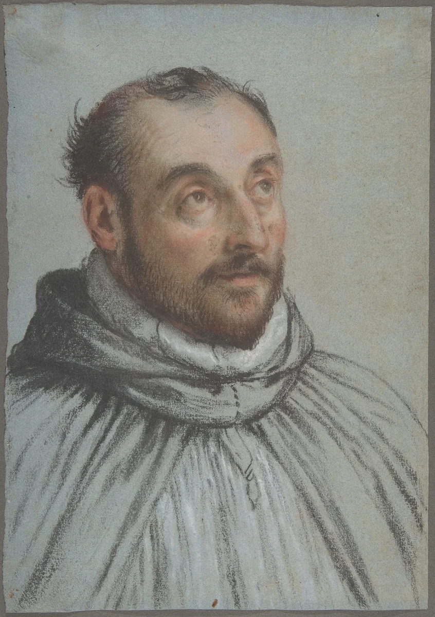 Bust-Length Portrait of an Ecclesiastic by Carletto Caliari, drawing, 1567-1596