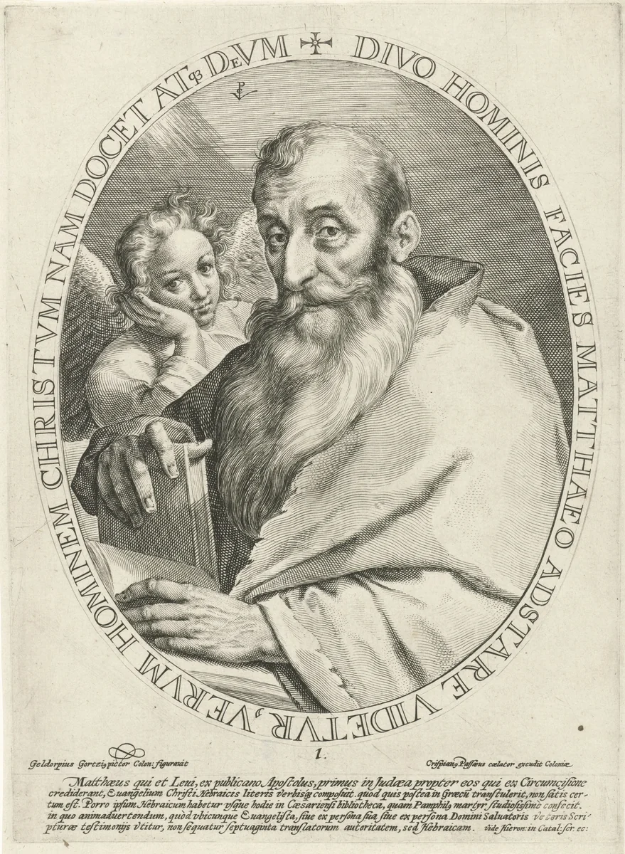 Evangelist Matteüs by Unknown, print, 1574-1637