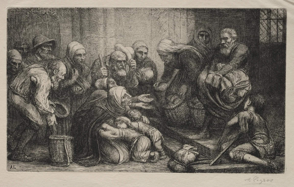 The Beggars of Bruges by Alphonse Legros, print, 1875-1885