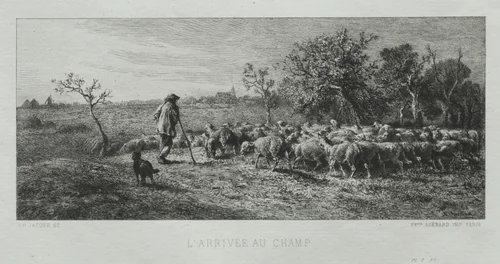 Arriving at the Field by Charles-Émile Jacque, print, 1864