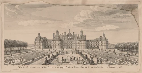 Chateau Chambord from the Gardens by Jacques Rigaud, print, 1700-1754