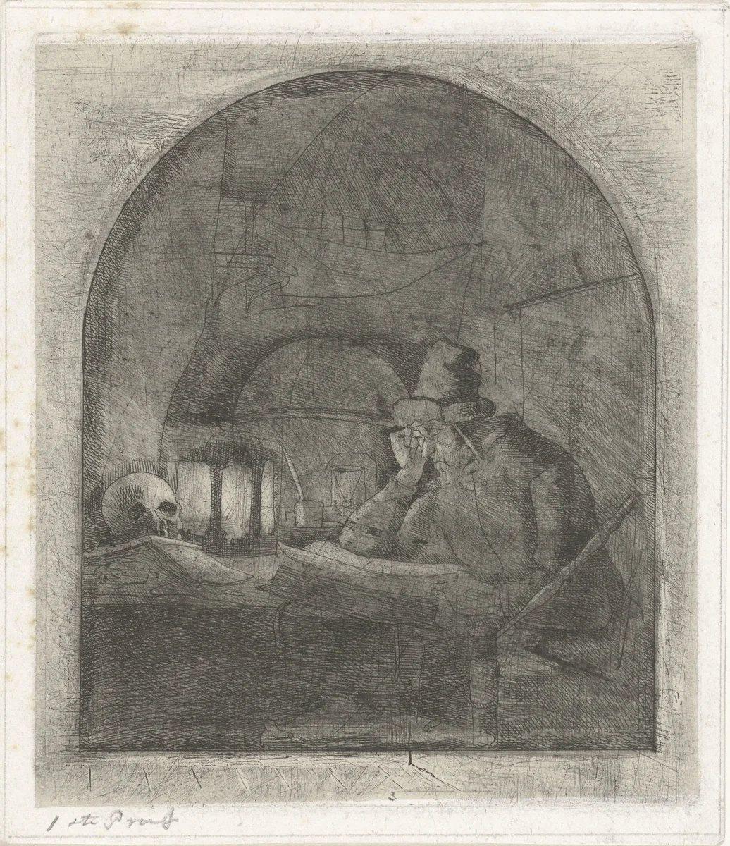 Geleerde in zijn studie by Jacobus Ludovicus Cornet, print, 1828-1882