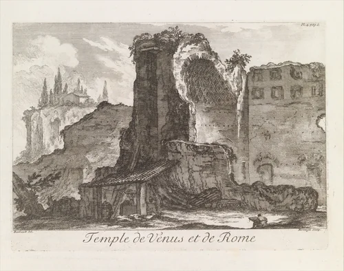 Temple de Venus et de Rome, from Les Plus Beaux Monuments de Rome Ancienne ou Recueil des plus beaux Morceaux de l'Antiquité Romaine qui existent encore by Jean Barbault, print, 1761