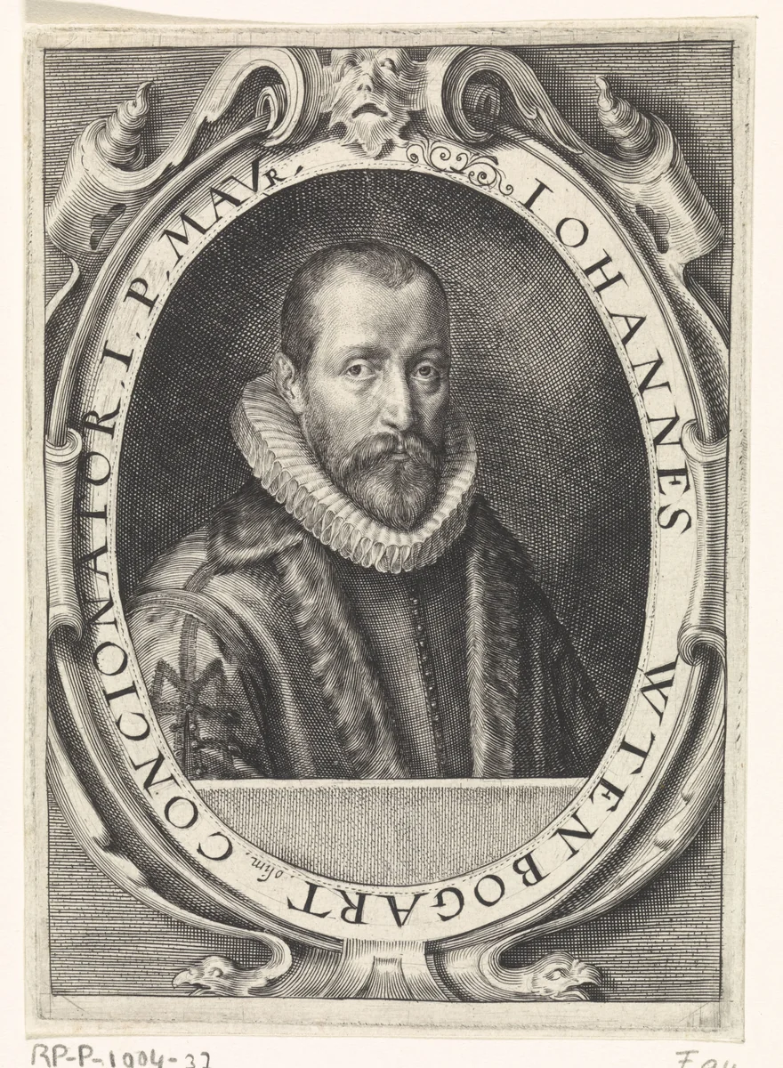 Portret van Johannes Wtenbogaert by Crispijn van de Passe, print, 1574-1637