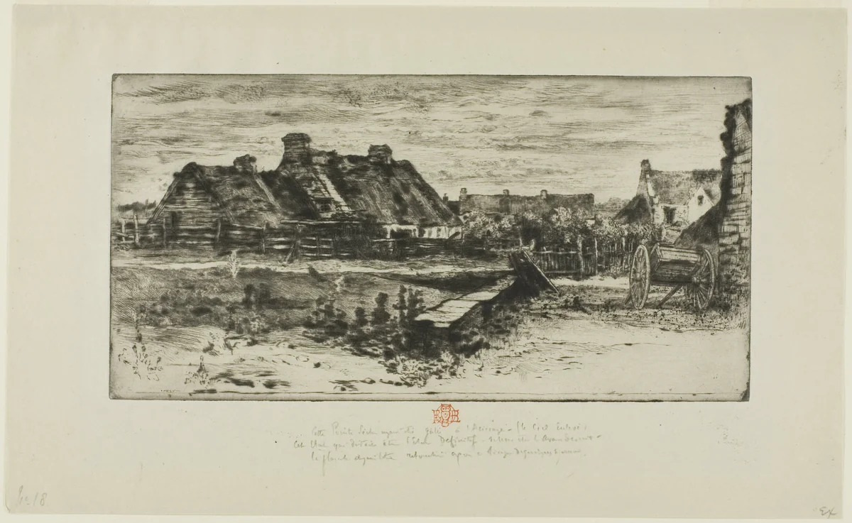 The Large Thatched Cottages by Félix Hilaire Buhot, print, 1881