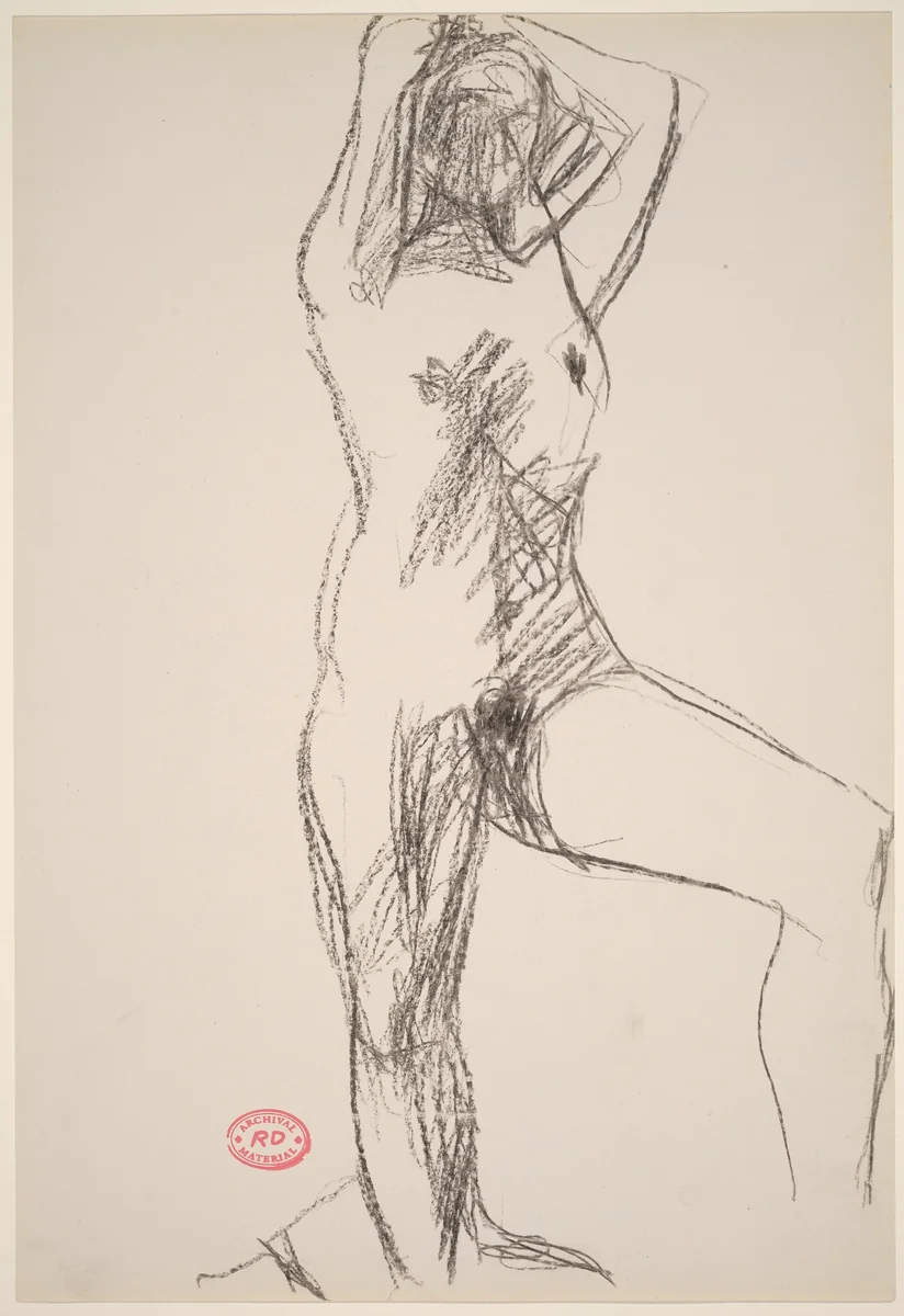 Untitled [standing female nude with hands behind head] by Richard Diebenkorn, drawing, 1955-1967