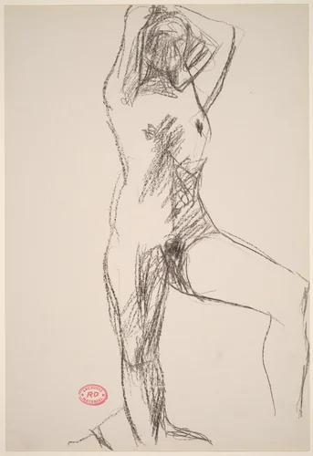 Untitled [standing female nude with hands behind head] by Richard Diebenkorn, drawing, 1955-1967