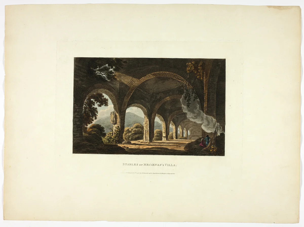 Stables of Meccena's Villa, plate eleven from the Ruins of Rome by M. Dubourg, print, 1798