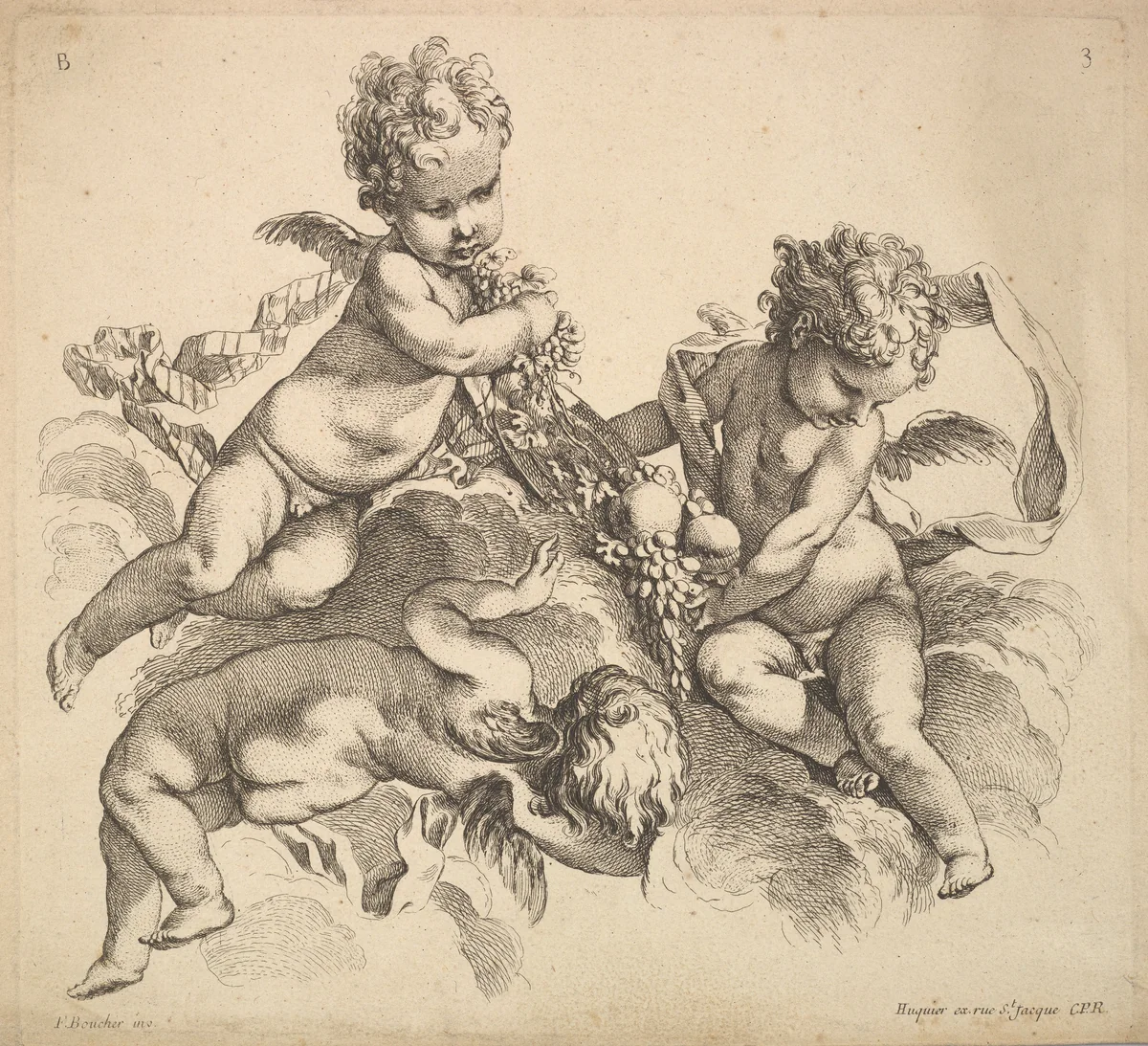 Three Children with a Fruit Plate by Gabriel Huquier, print, 1738-1745