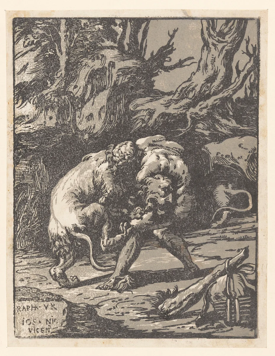 Hercules en de Nemeïsche leeuw by Unknown, print, 1540-1550