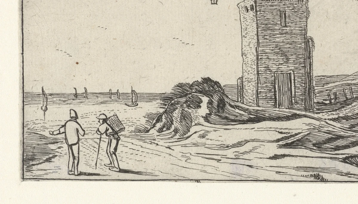 Pad langs een vuurtoren bij het strand by anonymous, print, 1610-1617