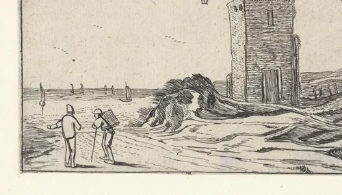 Pad langs een vuurtoren bij het strand by anonymous, print, 1610-1617