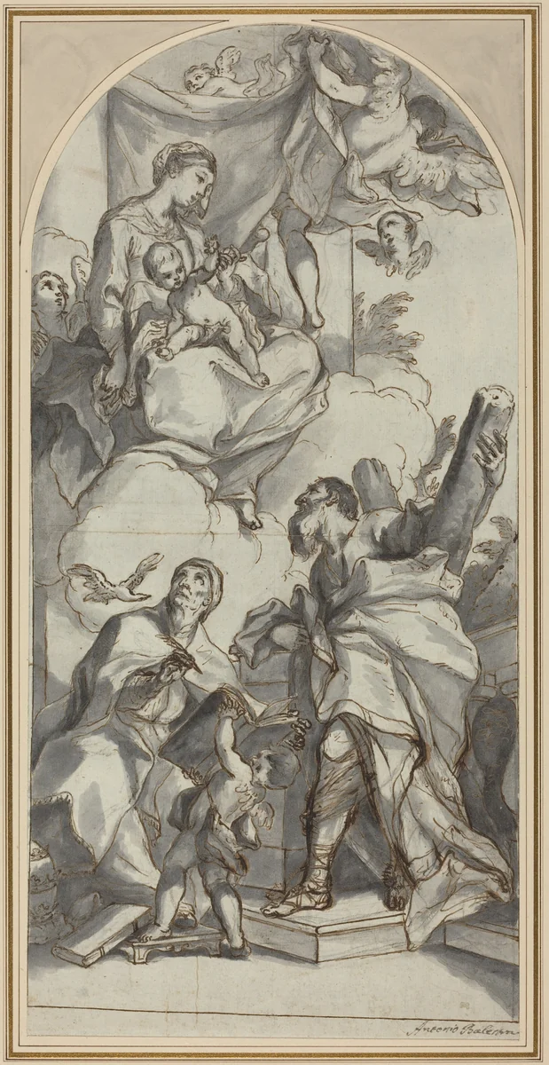 The Madonna and Child in Glory with Saints Gregory the Great and Andrew by Antonio Balestra, drawing, 1734-1735