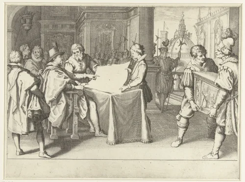 Ferdinando I de' Medici volgt de restauratie van de Santa Maria del Fiore te Florence by Jacques Callot, print, 1614-1620