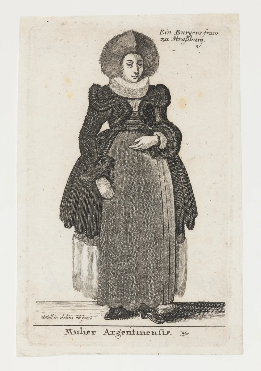 Woman from Strasbourg (Mulier Argentinensis) by Wenceslaus Hollar, print, 1642-1644