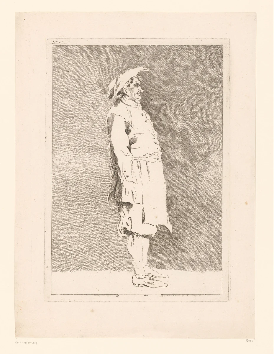 Karikatuur van een Franse man by Ange Laurent de Lalive de Jully, print, 1745-1779