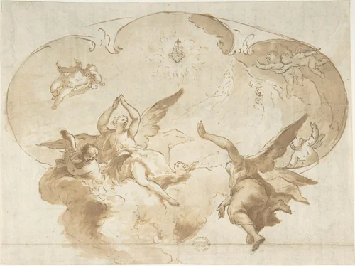 Adoration of the Burning Heart: Ceiling Design by anonymous, drawing, 1600-1700