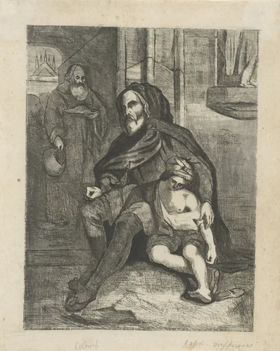 Christoffel Columbus ontfermt zich over een kind by Arnoud Schaepkens, print, 1831-1904