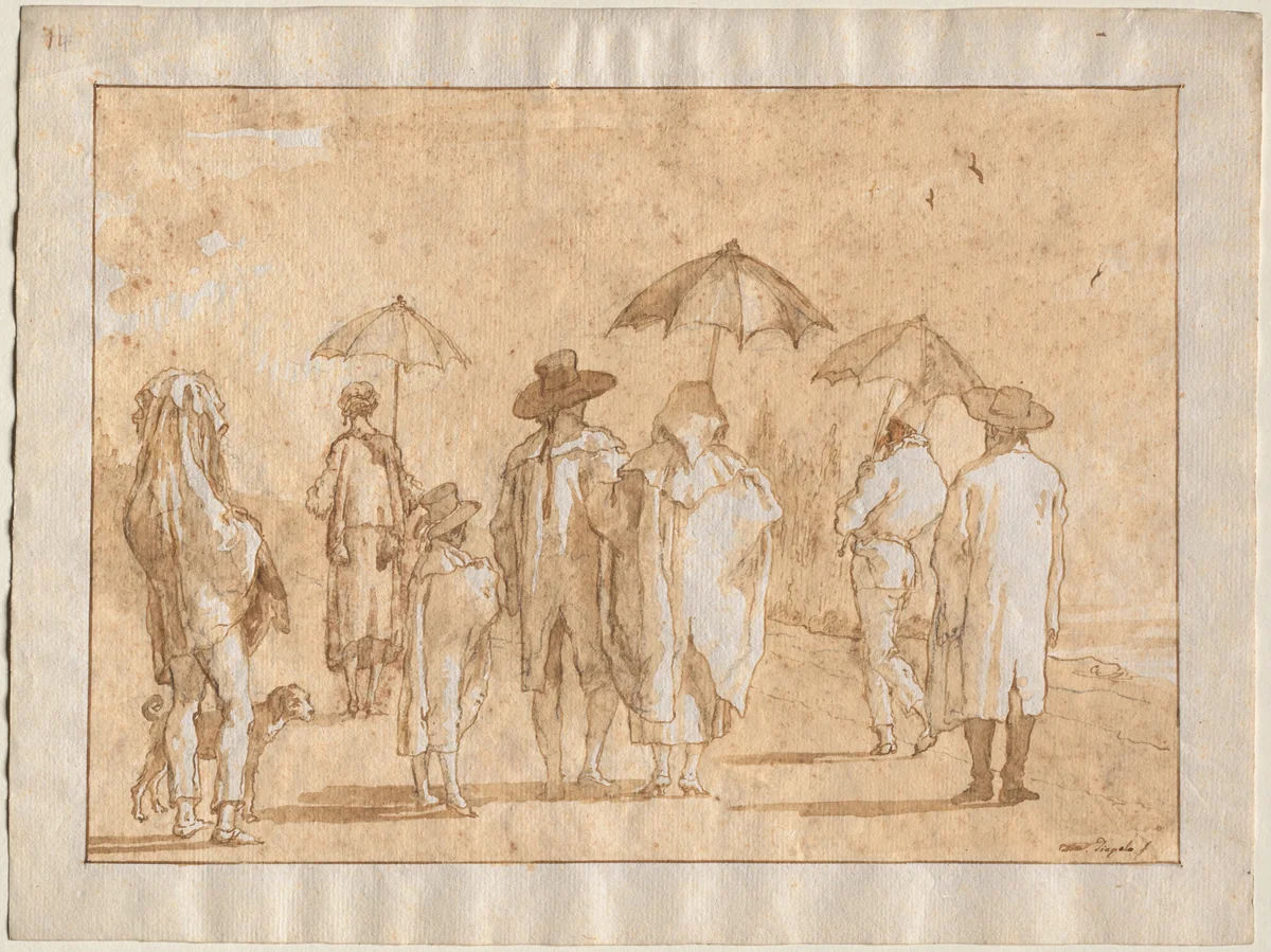 A Spring Shower by Giovanni Domenico Tiepolo, drawing, 1797-1804
