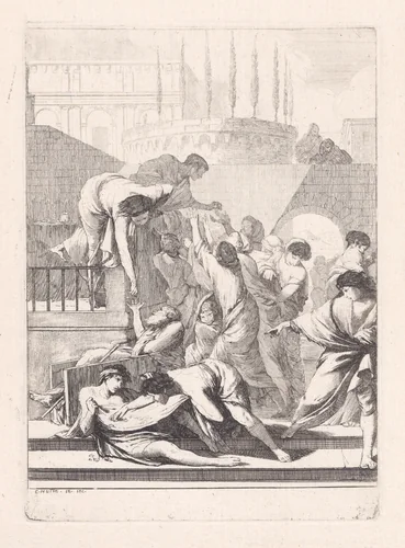 Feeding the Hungry and Giving Alms by François Hutin, print, 1732-1763