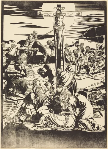The Crucifixion [center plate] by John Baptist Jackson, print, 1741