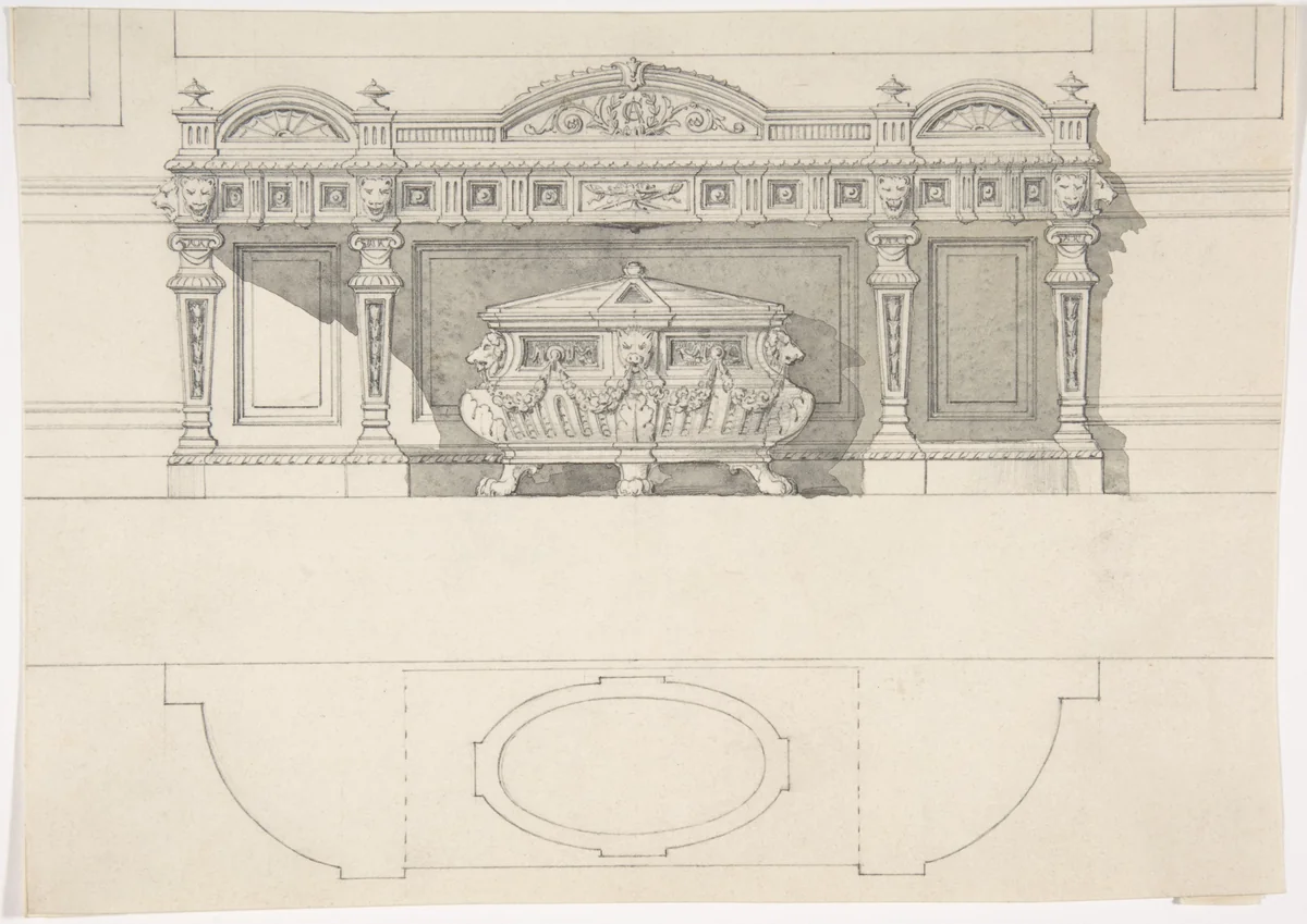 Free Standing Tomb and Canopy by anonymous, drawing, 1850-1900