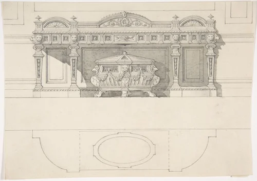 Free Standing Tomb and Canopy by anonymous, drawing, 1850-1900