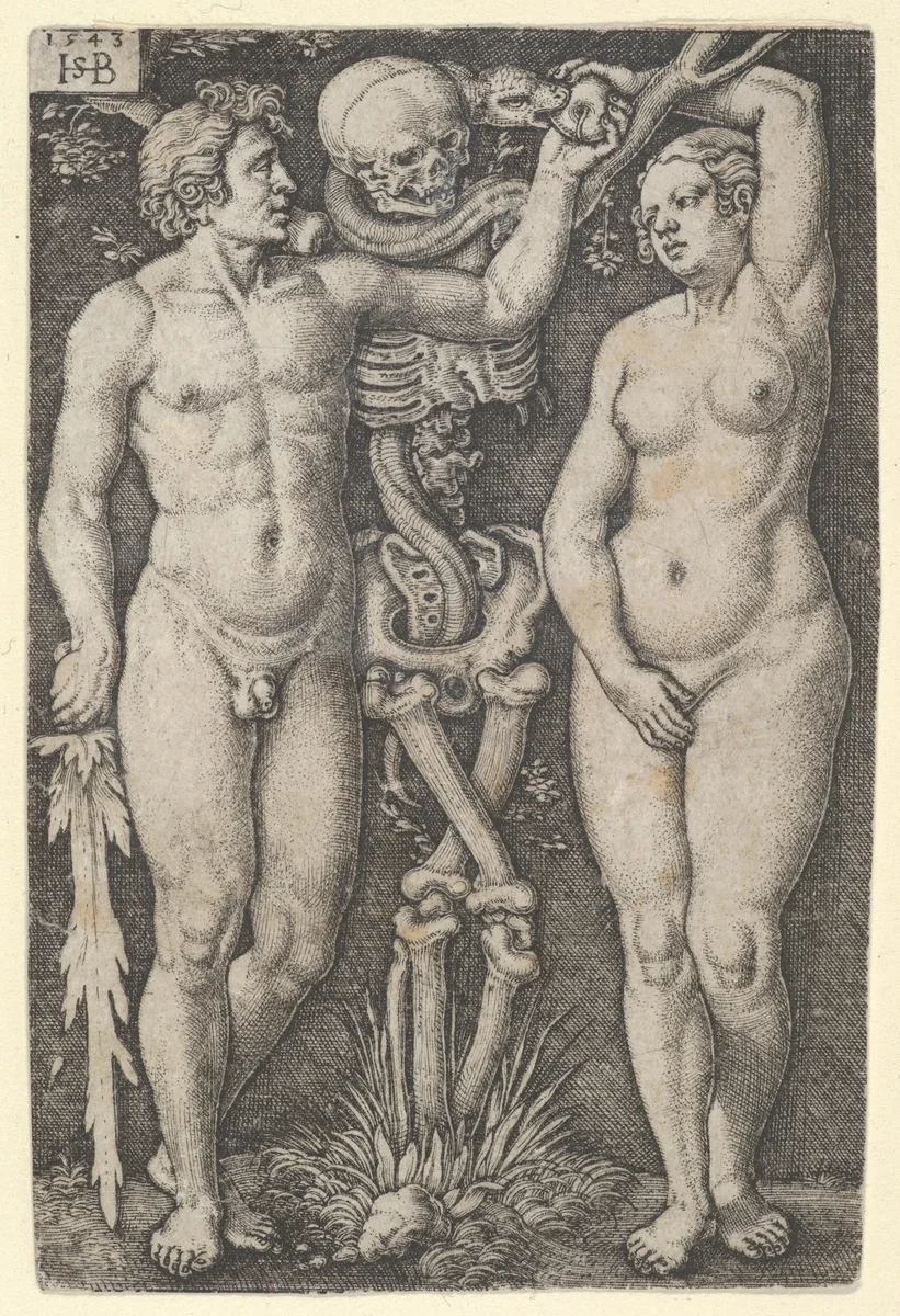 Adam and Eve by Sebald Beham, print, 1543