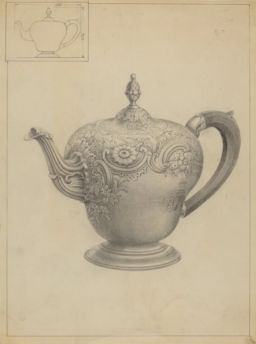 Silver Teapot by American 20th Century, index of american design, 1936
