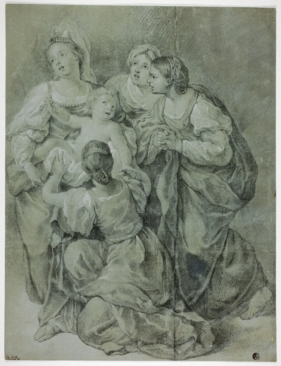 Group of Four Women and Child by Domenichino, drawing, 1650-1749