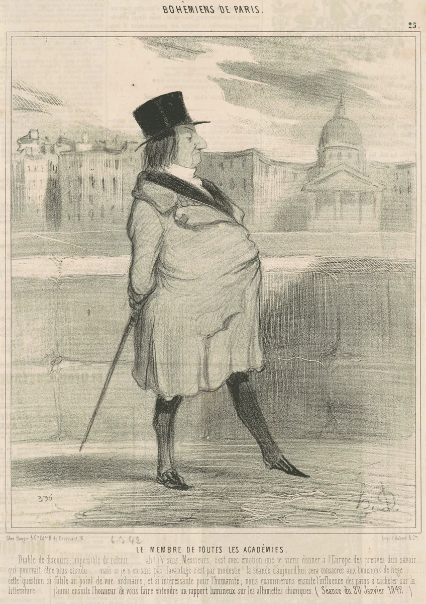 Le membre de toutes les académies by Honoré Daumier, print, 1842