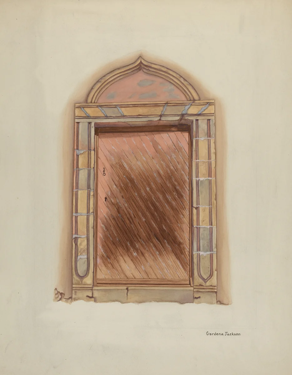 Carved Stone Doorway, Mission San Carlos Borromeo by Gordena Jackson, index of american design, 1938
