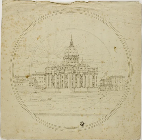 Exterior View of Apse, Saint Peter's by Liévin Cruyl, drawing, 1654-1720