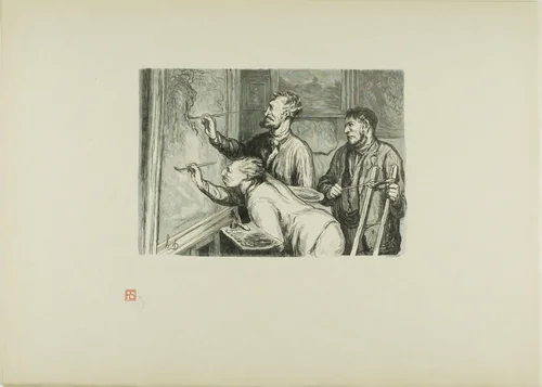 The Paintings Exhibition of 1868: Giving it the last touch by Honoré-Victorin Daumier, print, 1868