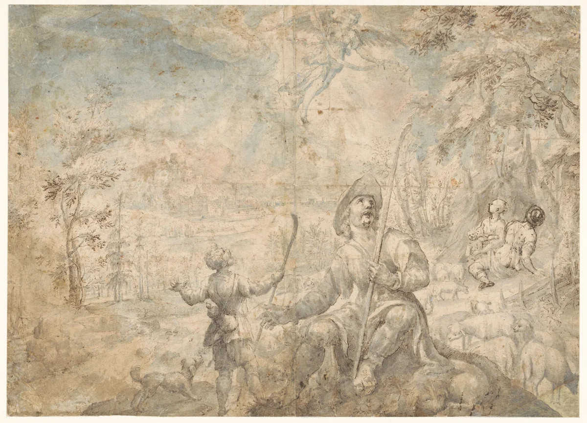 Verkondiging aan de herders by anonymous, drawing, 1580