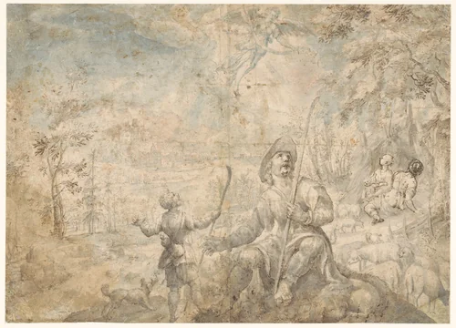 Verkondiging aan de herders by anonymous, drawing, 1580