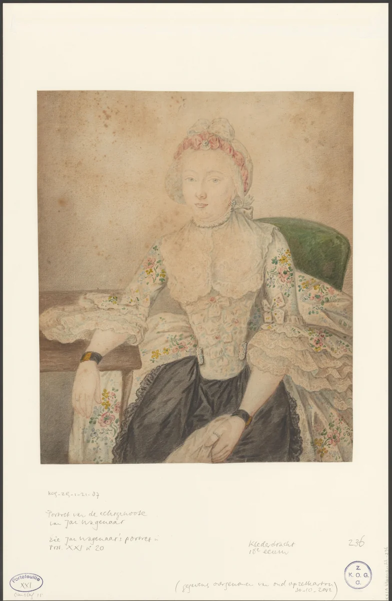 Portret van Christina Vergoes by anonymous, drawing, 1729-1773