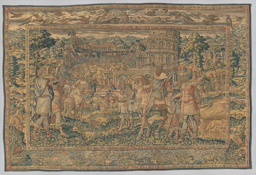 The Colosseum from a set of The Wonders of the World by Maarten van Heemskerck, textile, 1570-1605