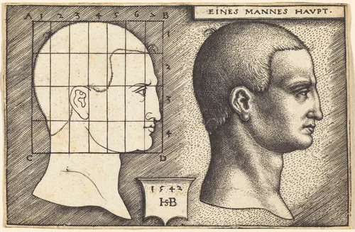 Two Profile Studies of a Man's Head by Sebald Beham, print, 1542