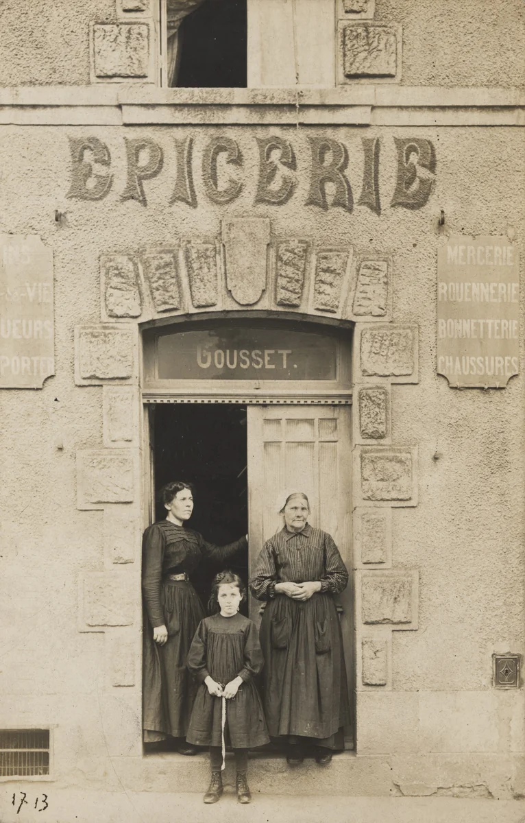 Épicerie, Mercerie - rouennerie - bonnetterie – chaussures, Mme Gousset, Plaque Guilleminot, Lorient by Unidentified Photographer, photograph, 1910